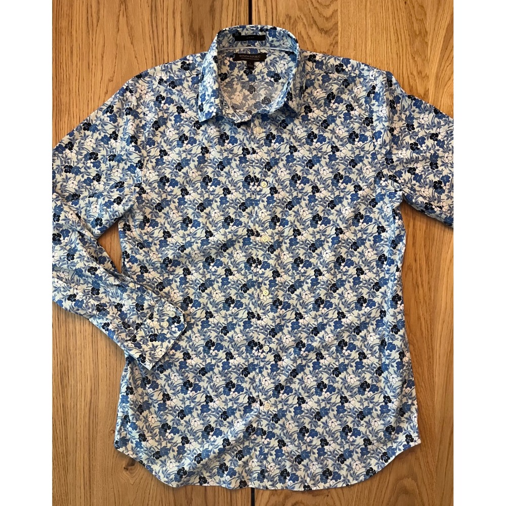 Banana Republic Mens Slim Fit Non-Iron Floral Button Down Shirt Blue L 568345-00